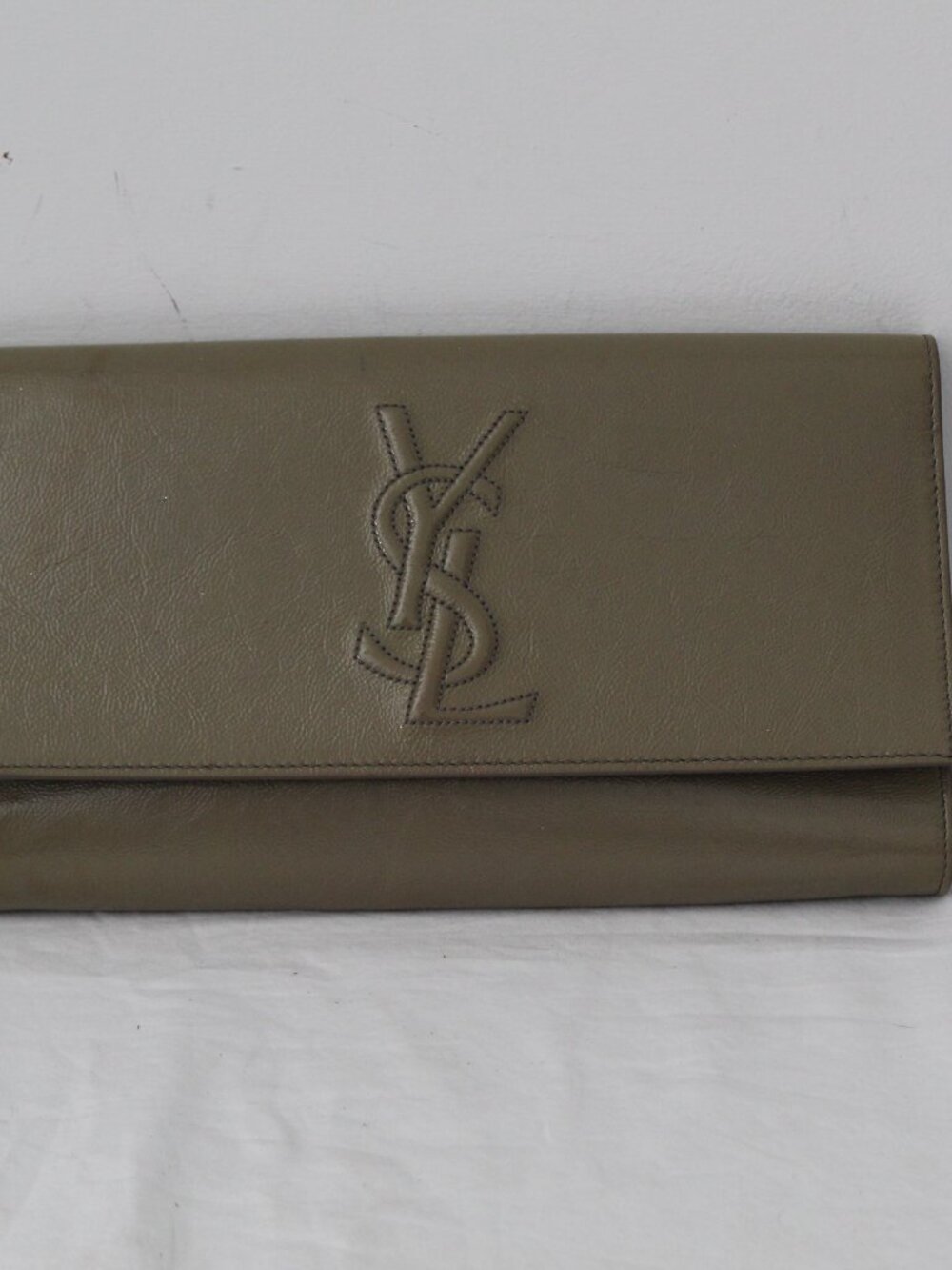 Saint Laurent Belle De Jour Clutch Handbag Interlocking YSL Monogram Logo Olive